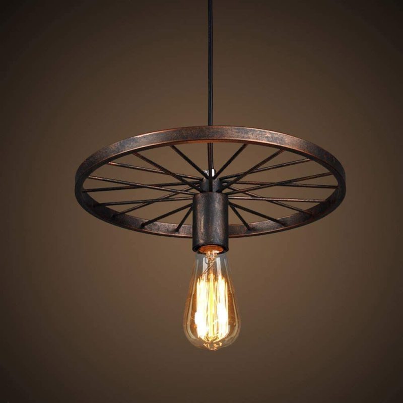 Alessio Industriale LED Carro Ruota Lampada a Sospensione Metallo Nero Soggiorno/Camera da Letto