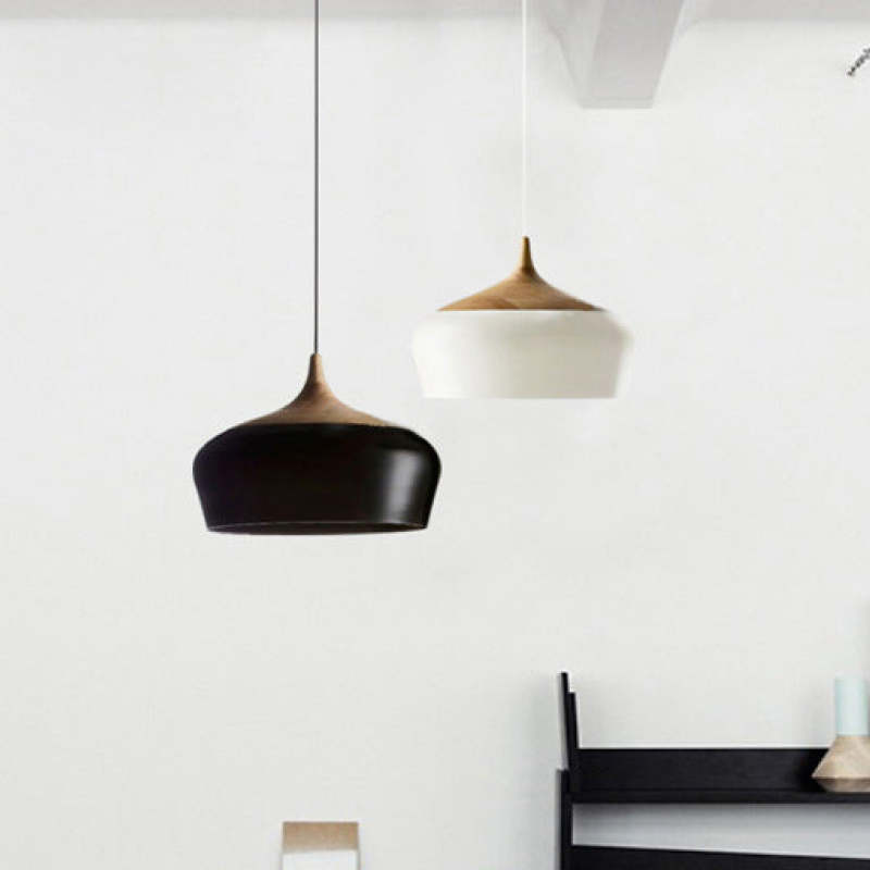 Arisha Minimalista Moderni LED Lampada a Sospensione Metallo Legno Nero/Bianco Sala da Pranzo/Soggiorno/Camera da Letto