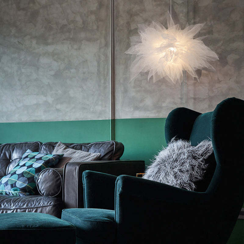 Arisha Moderna LED Lampada a Sospensione Tessuto Bianco Fiore Camera da Letto