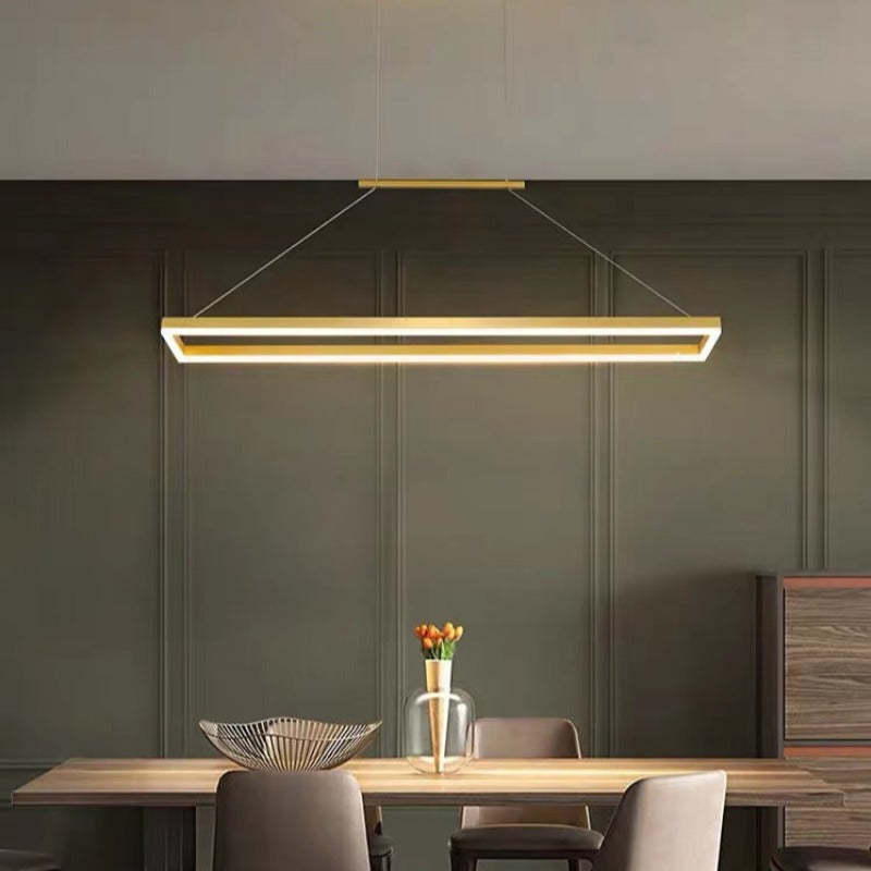 Edge Minimalismo LED Lampada a Sospensione Metallo Orizzontale Rettangolare Lussa Caffè/Oro
