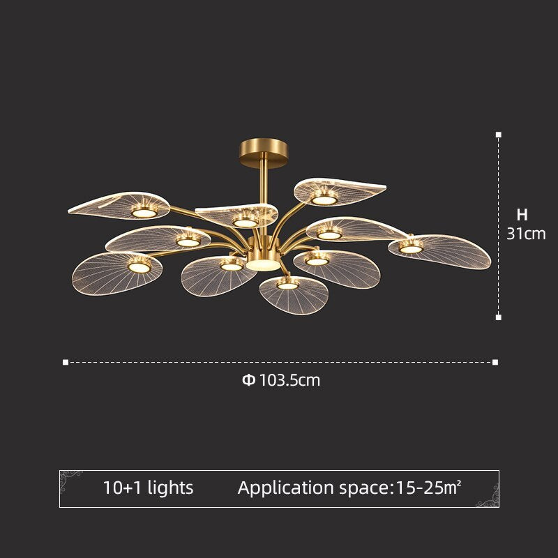Carins Arte Deco Foglia LED Lampade a Sospensione Metallo Acrilico Oro Camera da Letto