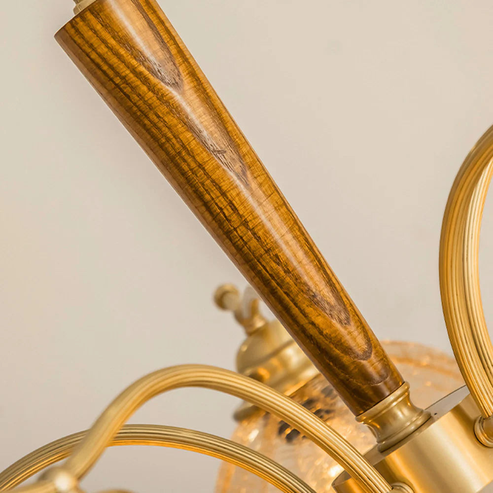 Arisha Vintage LED Metallo Legno Vetro Lux Lampadario Camera da letto Soggiorno