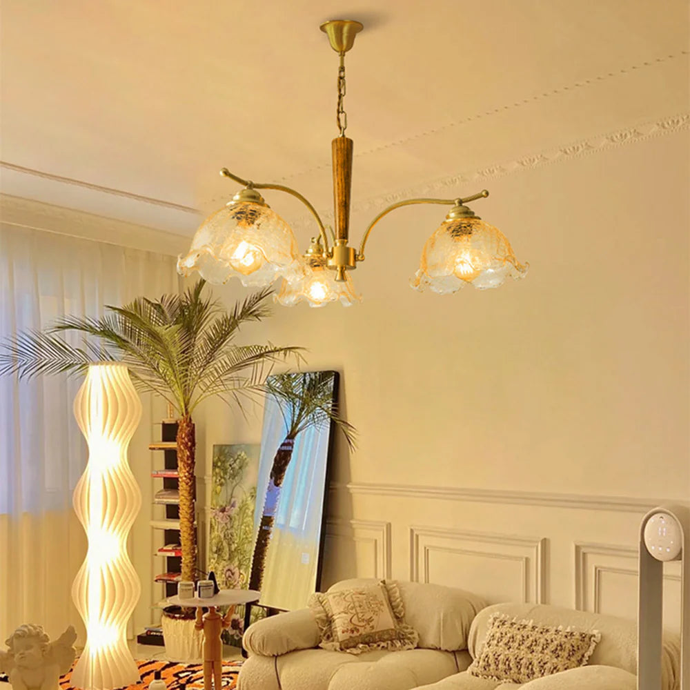Arisha Vintage LED Metallo Legno Vetro Lux Lampadario Camera da letto Soggiorno