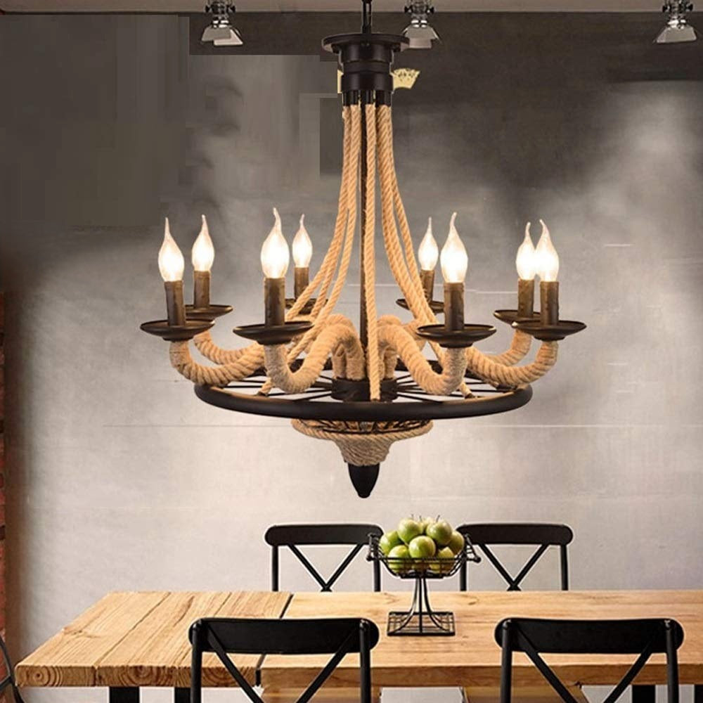 Epoch Antico Metallo/Corda LED Sospensione Nero/Legno Soggiorno/Bar/Ristorante