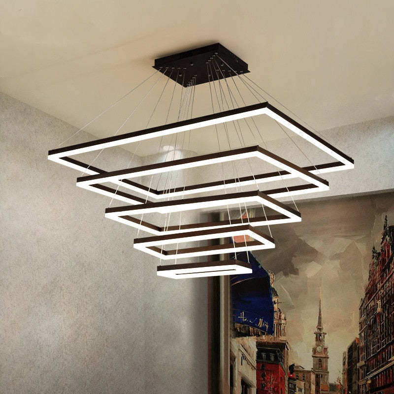 Bouvet Moderno LED Lampada a Sospensione 5 Stratificato Nera Soggiorno/Camera da Letto