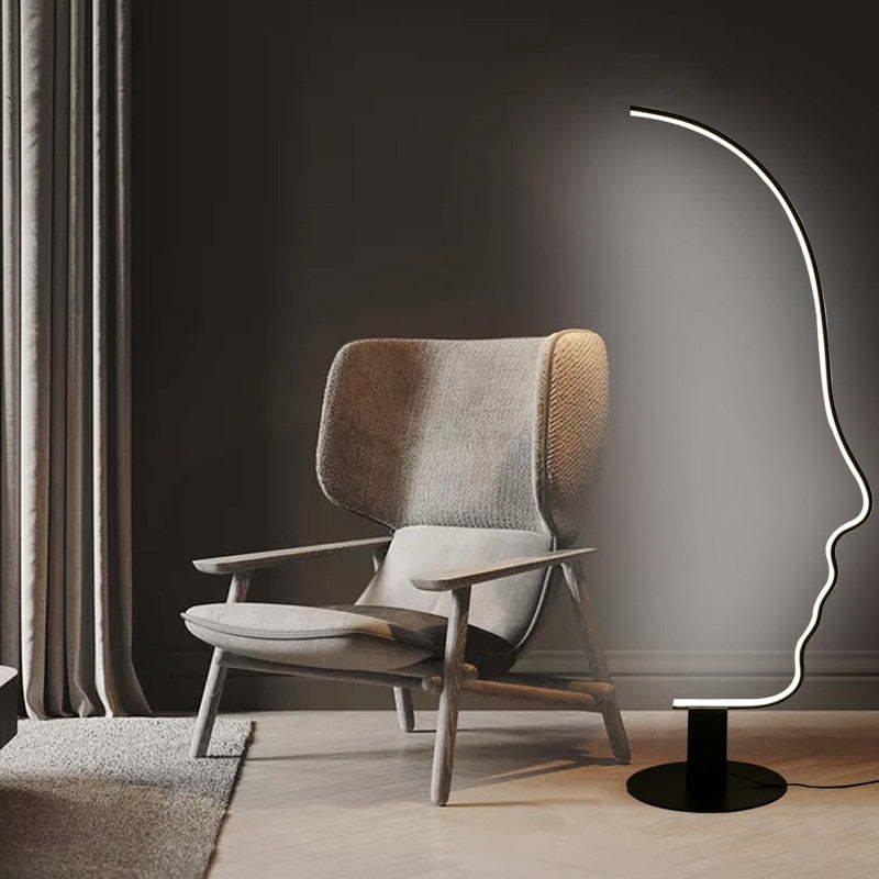 Arisha Moderna LED Lampada da Terra Metallo/Silicio Nero Arco Profilo Umano