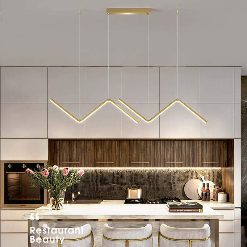 Arisha Moderne LED Lampade a Sospensione Nero/Oro Metallo Lineare Ondulato Doppio Soggiorno/Camera da Letto