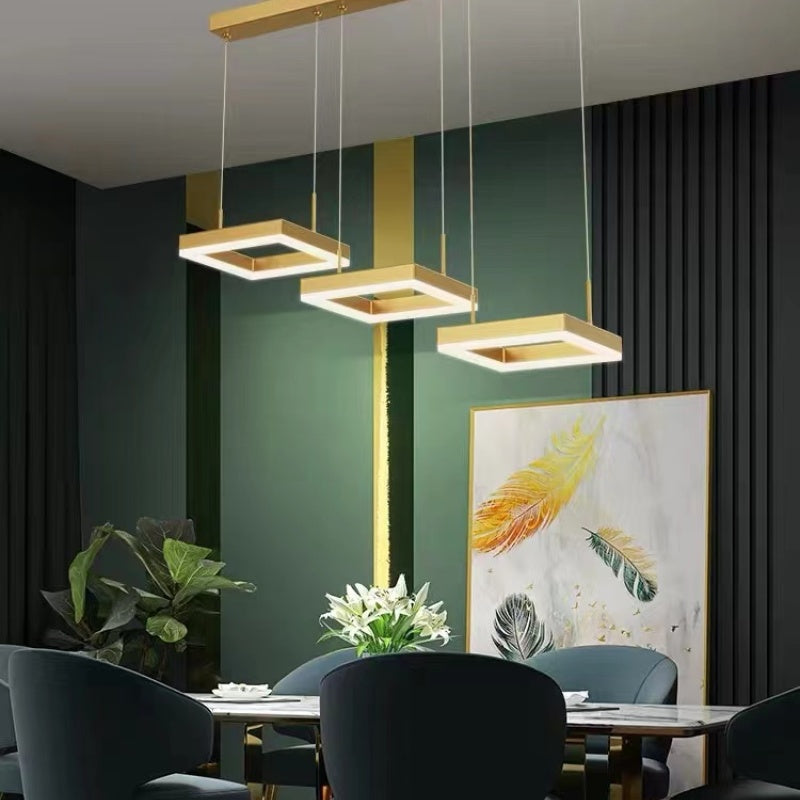 Arisha Moderne LED Lampade a Sospensione Metallo Oro 3 Luci Quadrato
