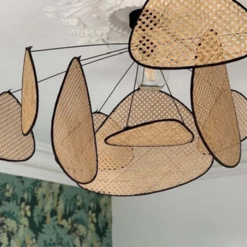 Ritta LED Lampada a Sospensione Rattan Griglia a Rame/Metallo