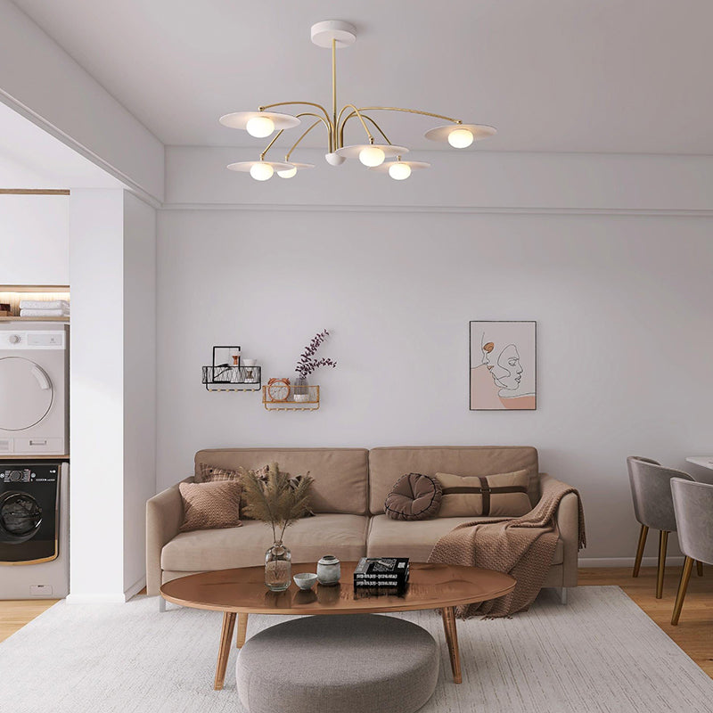 Arisha Design Mughetto LED Lampada a Sospensione Metallo Bianco/Oro Soggiorno/Camera da Letto