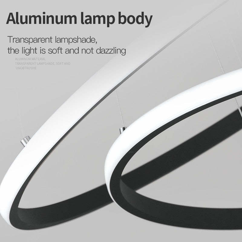 Arisha Design LED Lampada a Sospensione Metallo/Silicone Anello Moderna 2/3/4 Anelli