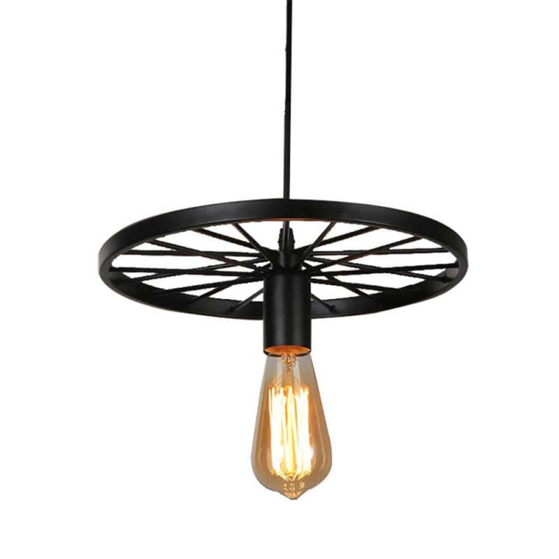 Alessio Industriale LED Carro Ruota Lampada a Sospensione Metallo Nero Soggiorno/Camera da Letto