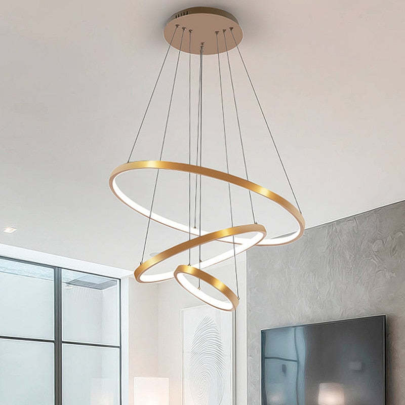 Arisha Design Illuminato LED Lampada a Sospensione Bianco/Nero/Oro Anello Interno Soggiorno/Camera da Letto
