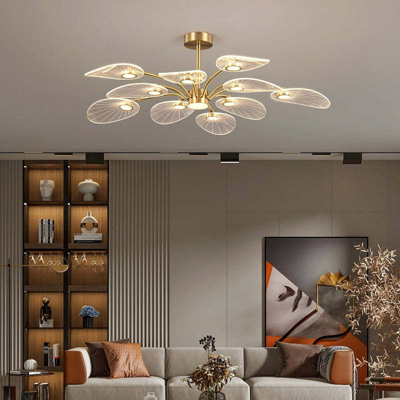 Carins Arte Deco Foglia LED Lampade a Sospensione Metallo Acrilico Oro Camera da Letto