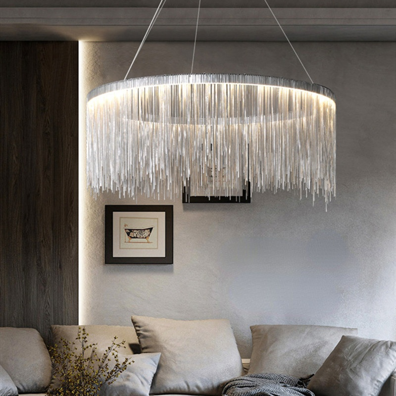 Colon Lusso LED Lampada a Sospensione Argenta/Ora Catena Nappa Soggiorno/Camera da Letto/Sala Studio