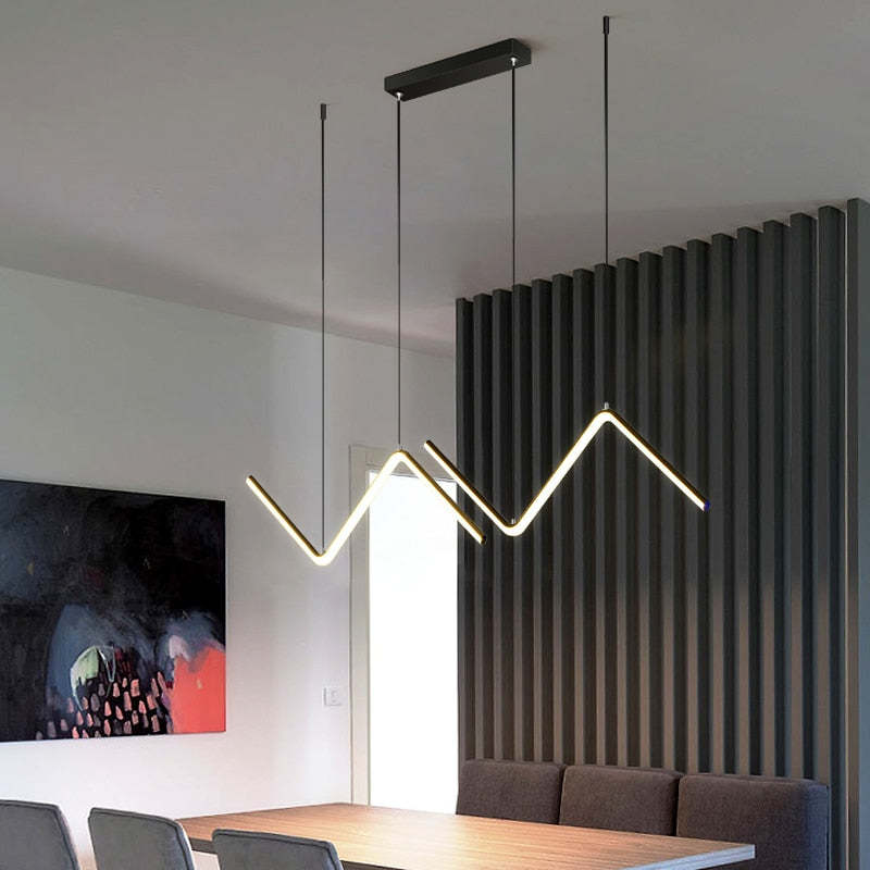 Arisha Moderne LED Lampade a Sospensione Nero/Oro Metallo Lineare Ondulato Doppio Soggiorno/Camera da Letto