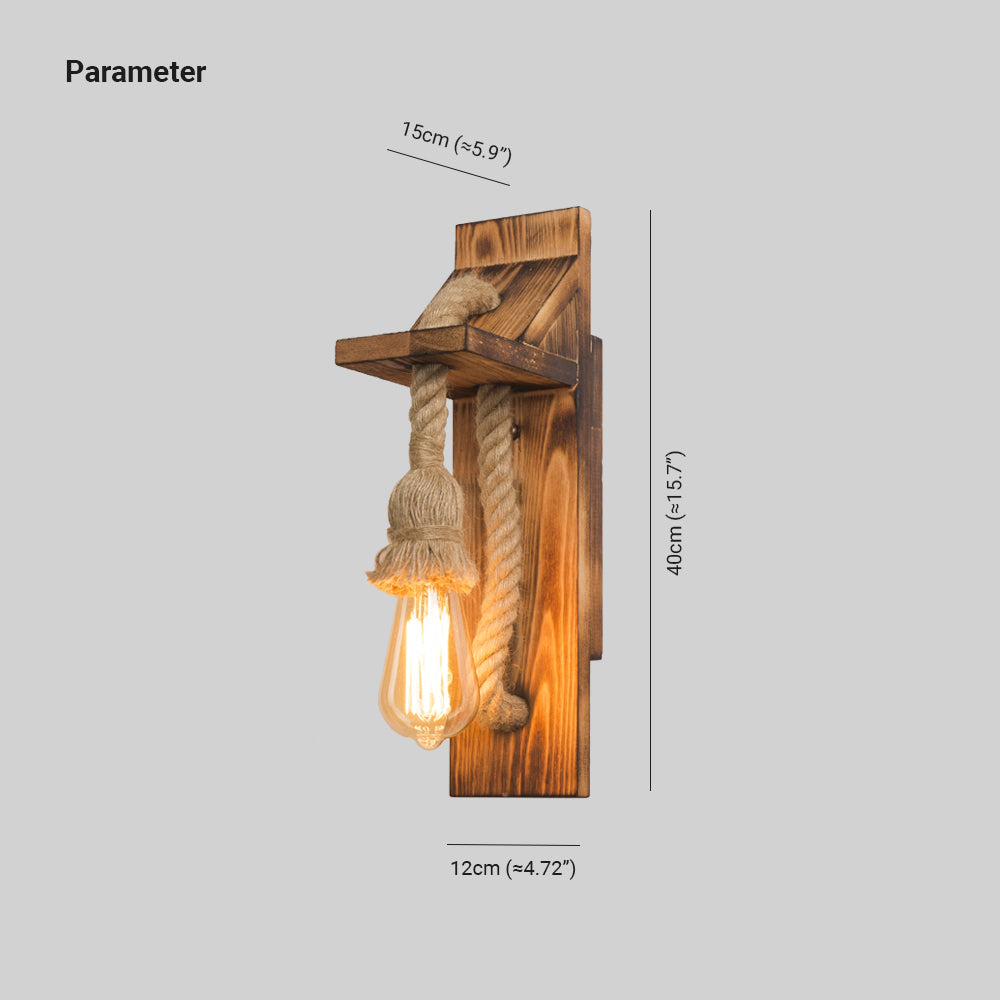 Epoch LED Applique Corda Legno/Canapa Rettangolare Sala da Pranzo Vintage