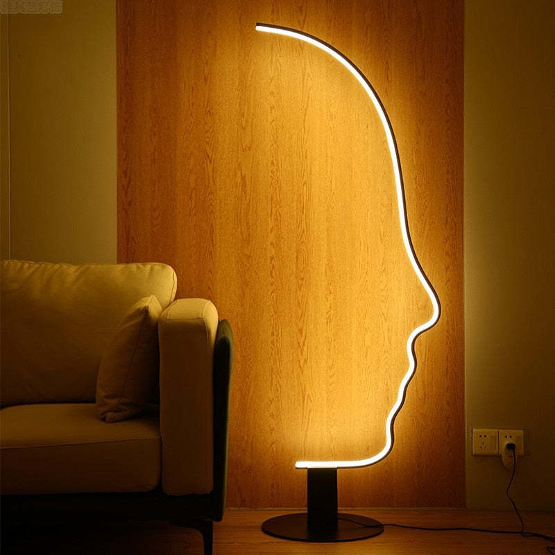 Arisha Moderna LED Lampada da Terra Metallo/Silicio Nero Arco Profilo Umano