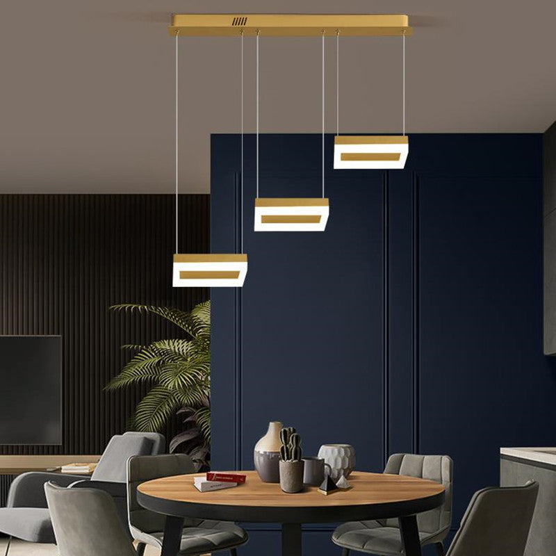 Arisha Moderne LED Lampade a Sospensione Metallo Oro 3 Luci Quadrato