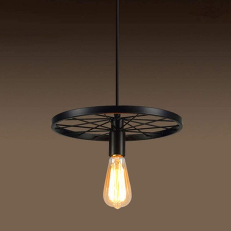Alessio Industriale LED Carro Ruota Lampada a Sospensione Metallo Nero Soggiorno/Camera da Letto