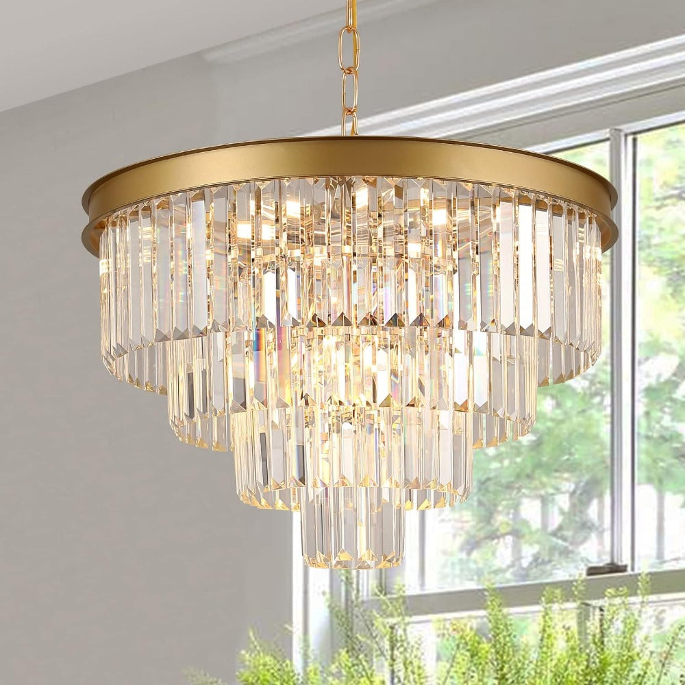 Arisha Lampada a Sospensione Decorativa di Lusso Moderna LED in Cristallo e Metallo Nero/Oro ad Anello per Camera da Letto/Soggiorno