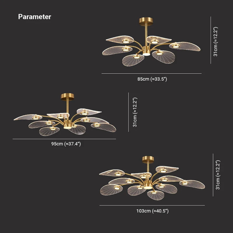 Carins Arte Deco Foglia LED Lampade a Sospensione Metallo Acrilico Oro Camera da Letto