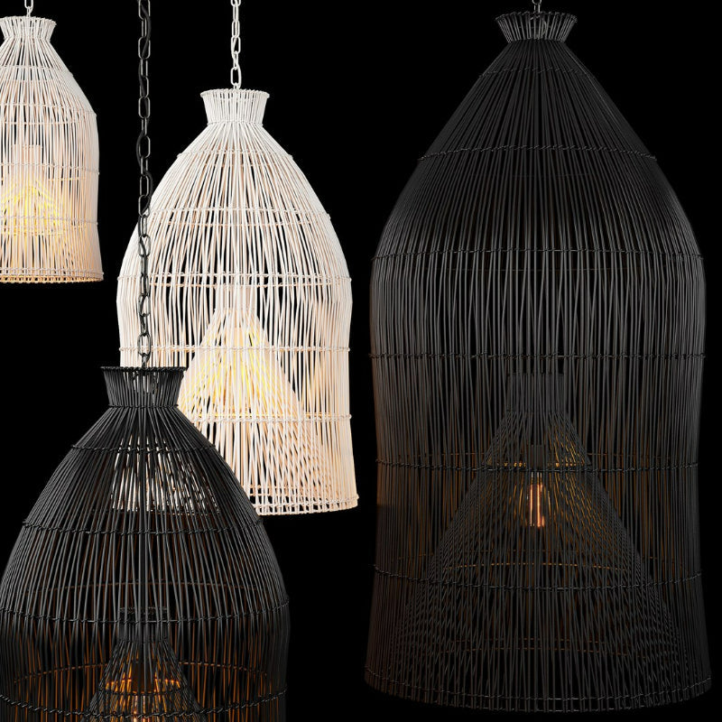 Ritta Lampada a Sospensione LED Design a Gabbia per Uccelli in Metallo/Rattan Nero/Bianco per Camera da Letto/Soggiorno