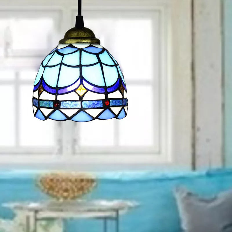 Tiffany Retro LED Lampade a sospensione Blu Metallo Vetro Sala da pranzo