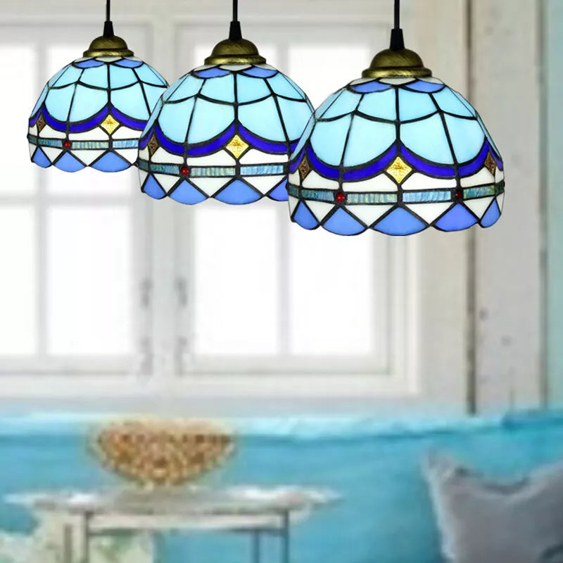 Tiffany Retro LED Lampade a sospensione Blu Metallo Vetro Sala da pranzo