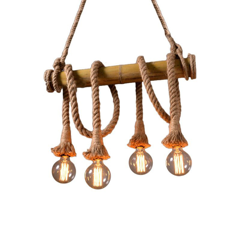 Silva Vintage Design LED Lampade a Sospensione Metallo/Bambù Corda di Canapa