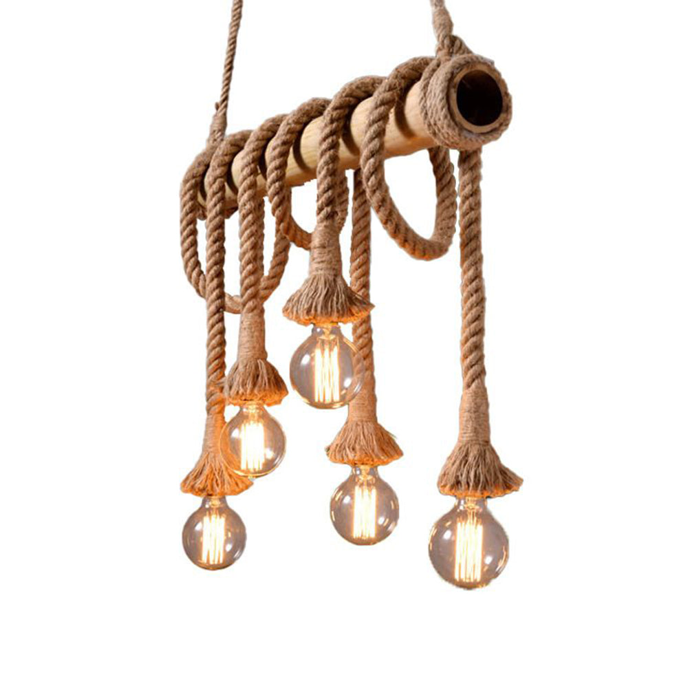 Silva Vintage Design LED Lampade a Sospensione Metallo/Bambù Corda di Canapa