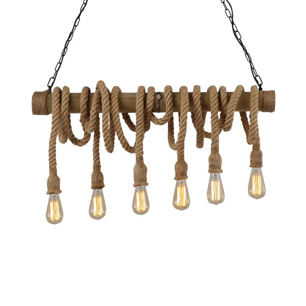 Silva Vintage Design LED Lampade a Sospensione Metallo/Bambù Corda di Canapa