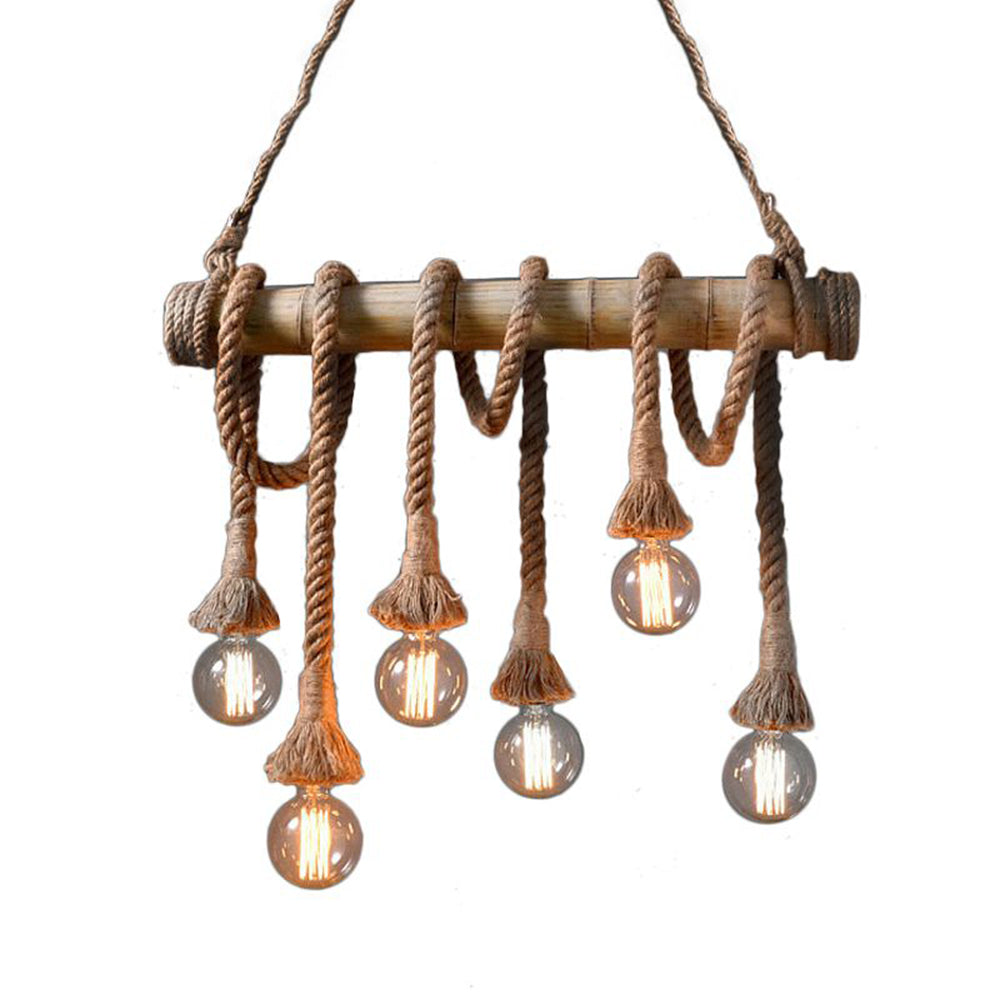 Silva Vintage Design LED Lampade a Sospensione Metallo/Bambù Corda di Canapa