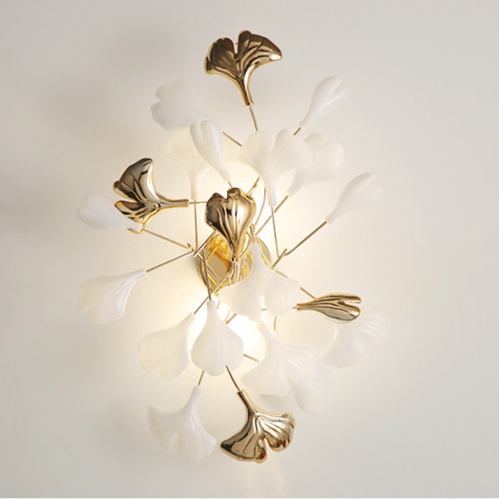 Olivia Design LED Bellissimo Ginkgo Biloba Applique Ceramica Metallo Bianco/Oro Soggiorno/Camera da Letto